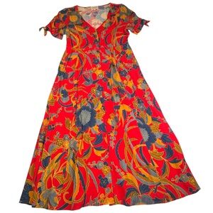 SEZANE PARIS LA Dress Parfaite Women’s Size 38 Red Viscose Floral V Neck Button